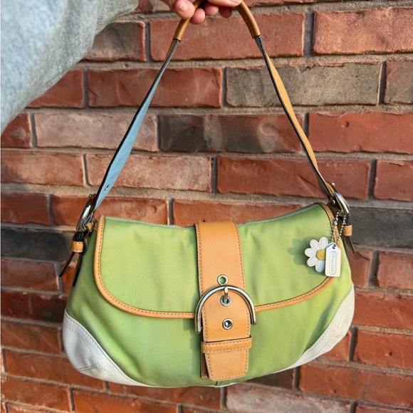 Coach Handbags - Coach Y2K SoHo Daisy in green with white leather trim